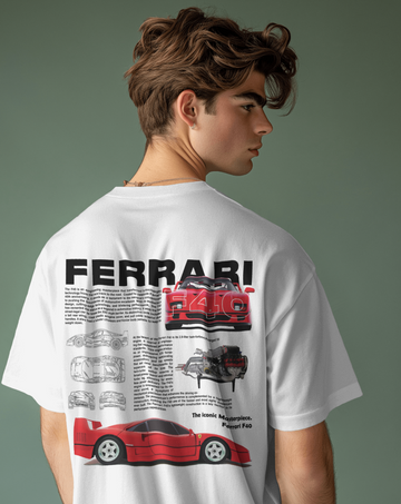 Ferrari F40 // Oversized Fit Graphic Tee // White