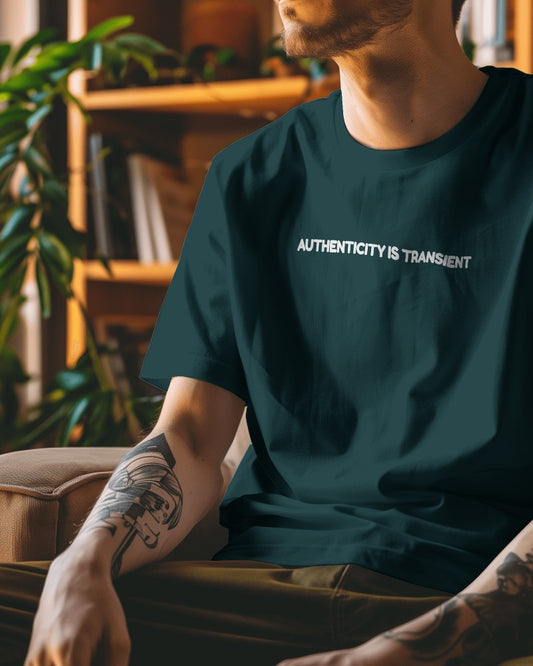 Authenticity Is Transient // Oversized Fit Graphic Tee // Petrol Blue
